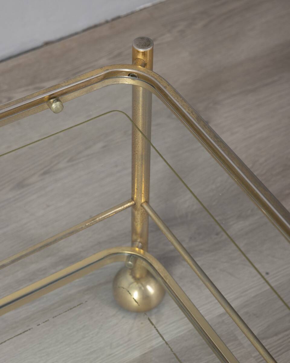Vintage 1970s gold-plated metal and glass coffee table, designed by Allegri