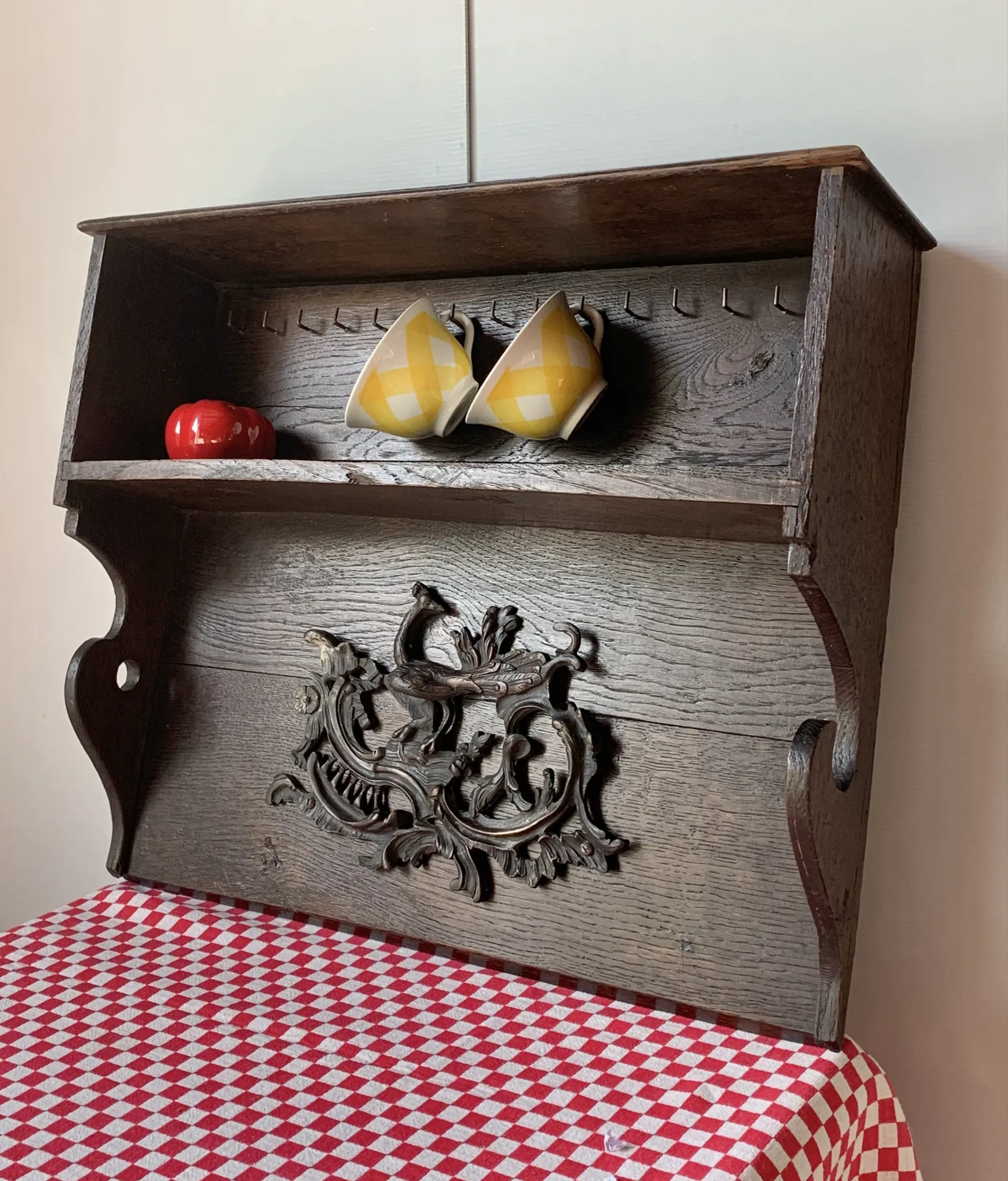 Antique wall shelf in solid oak and bronze - Rococo style XIX
