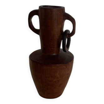 Vase en bois Maroc 1957 sculpté dans la masse