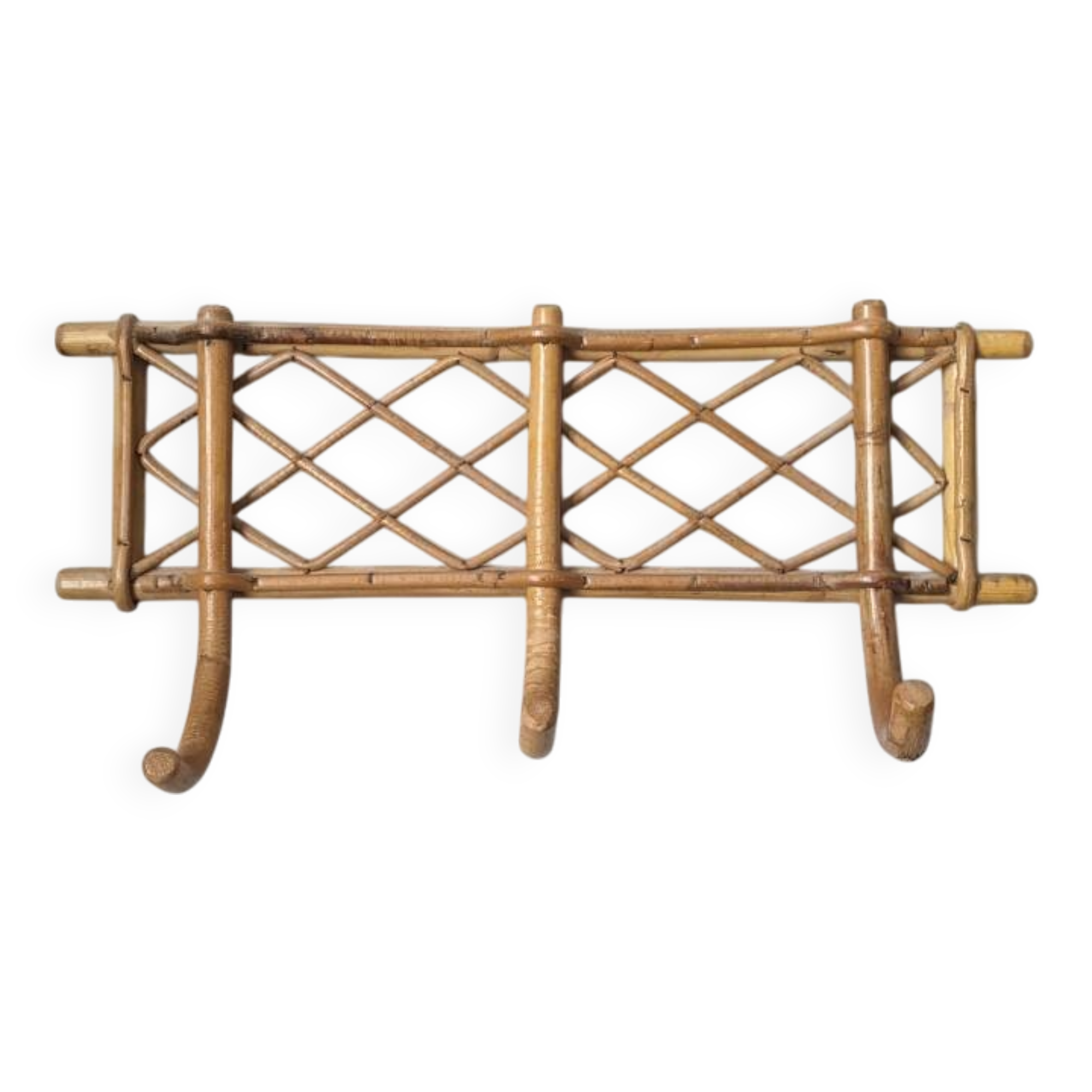 Vintage rattan wicker bamboo coat rack bohemian country decor