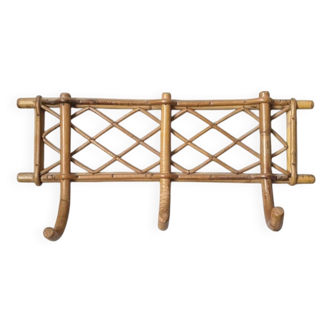 Vintage rattan wicker bamboo coat rack bohemian country decor