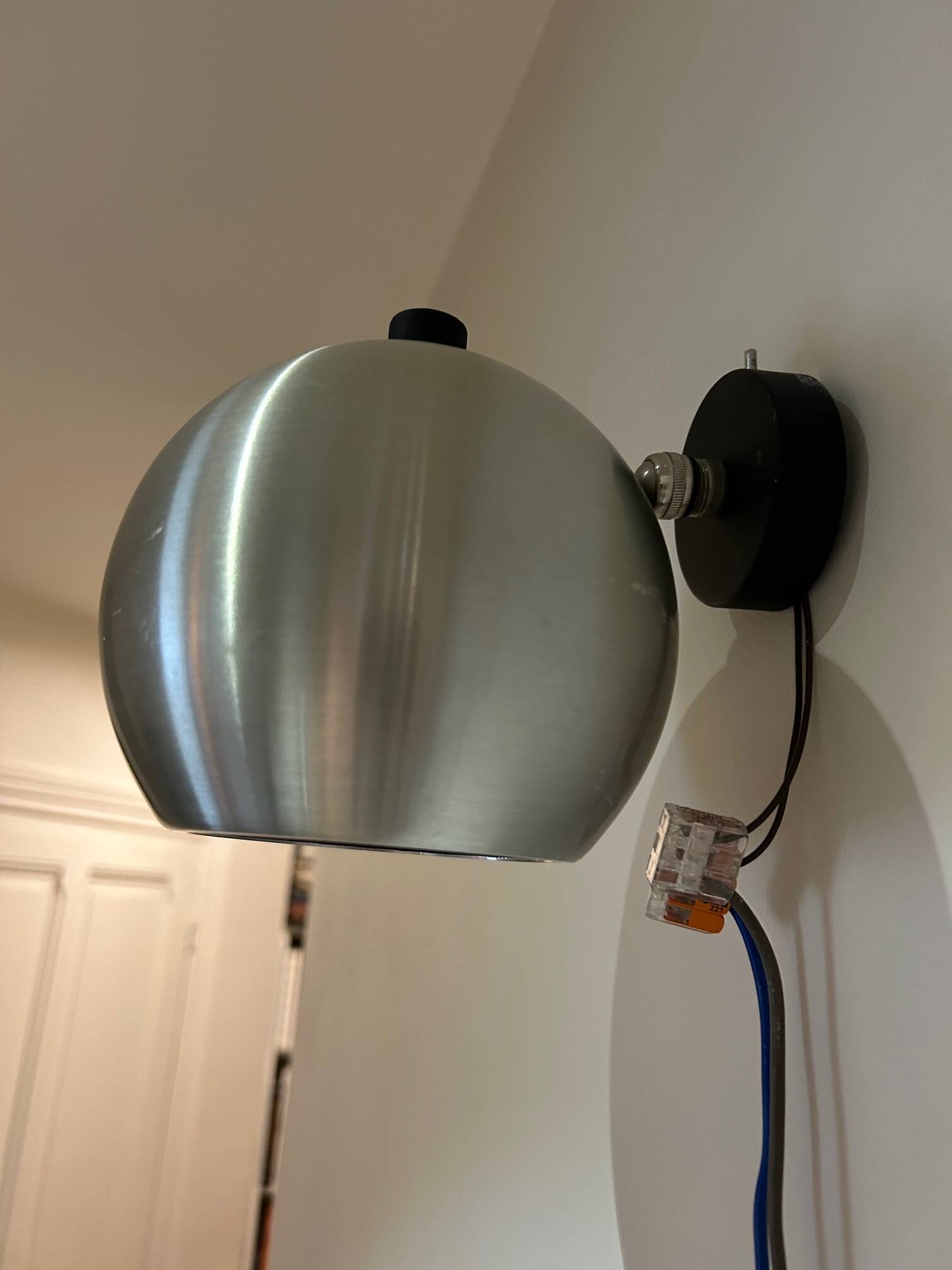 round brushed metal wall light 1970