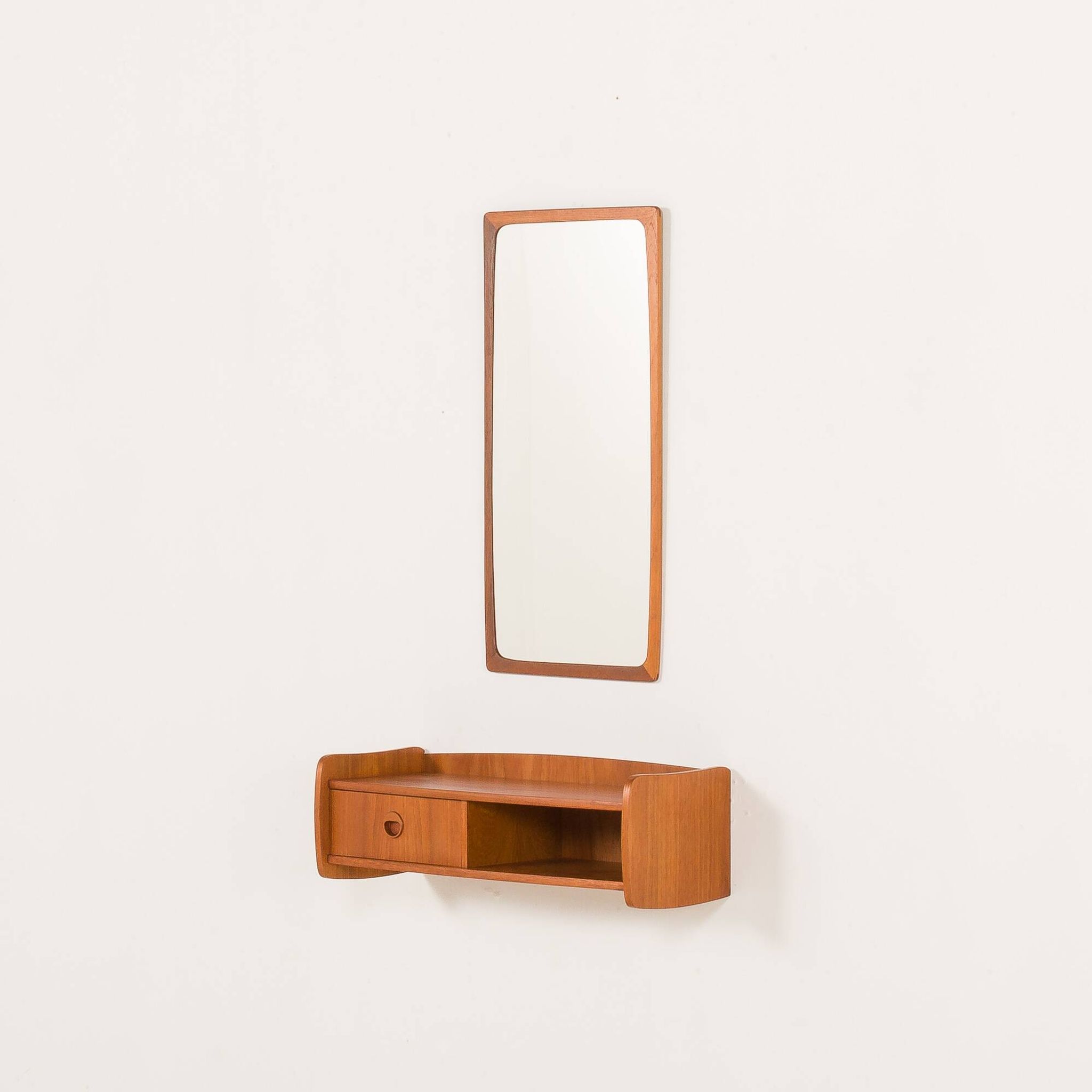 Scandinavian mid century teak mirror with a console, 1960s