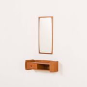 Scandinavian mid century teak mirror with a console, 1960s