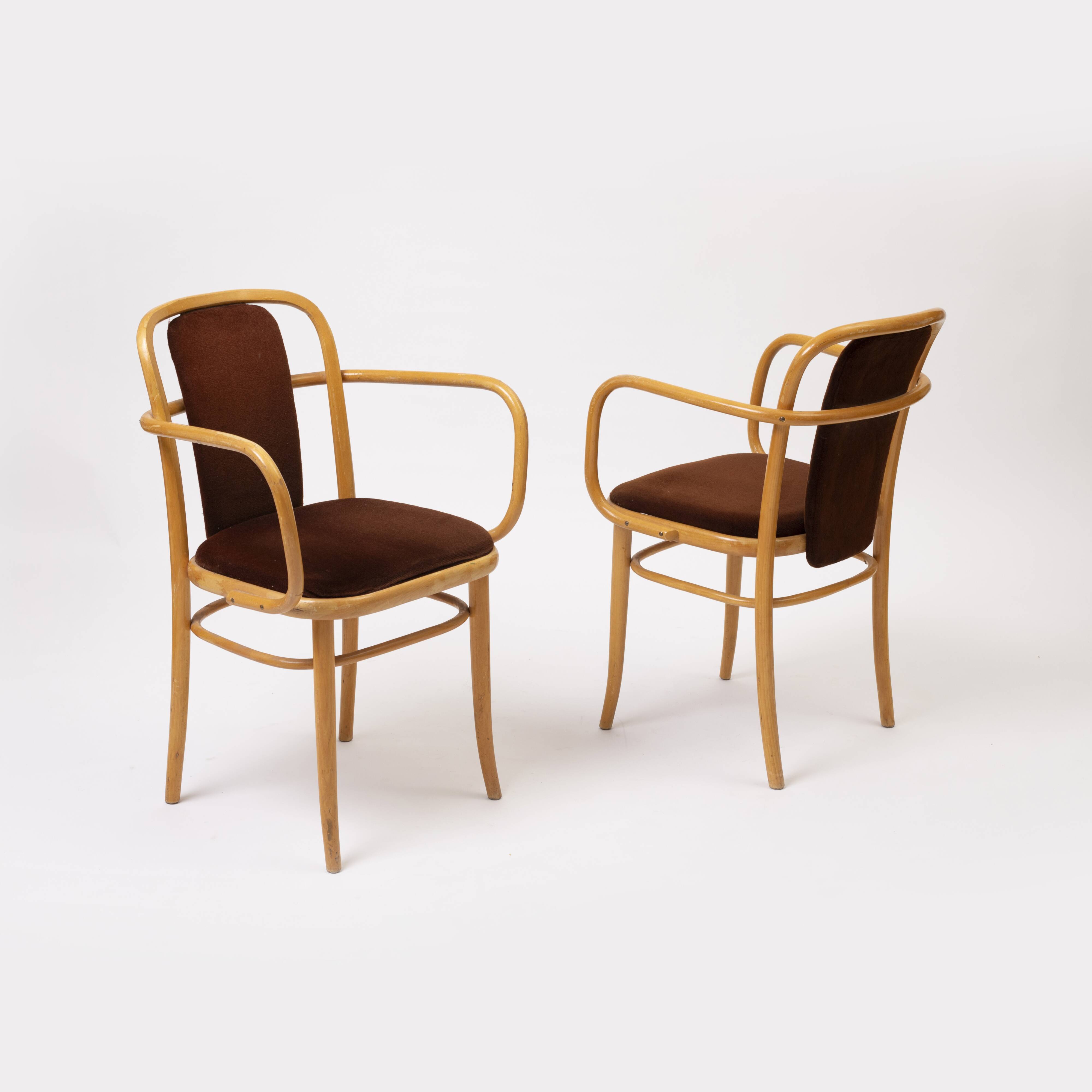 Set o 4 bentwood chairs in brown velvet by TON