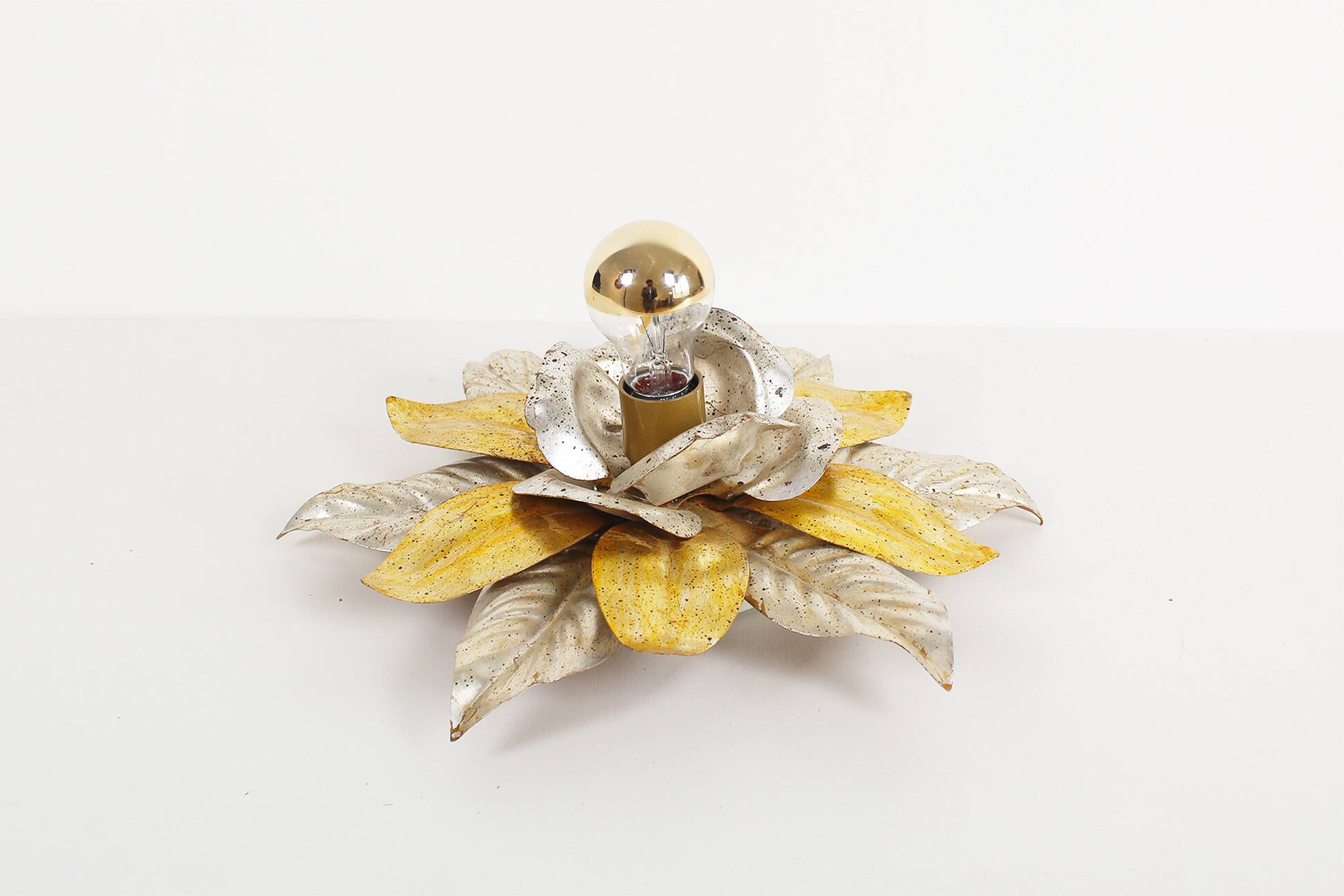 Wonderful gilded florentine flush mount lights, Italy 1970's