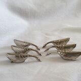 Set of 6 silver metal knife holders in the shape of a swan or goose festive table decoration