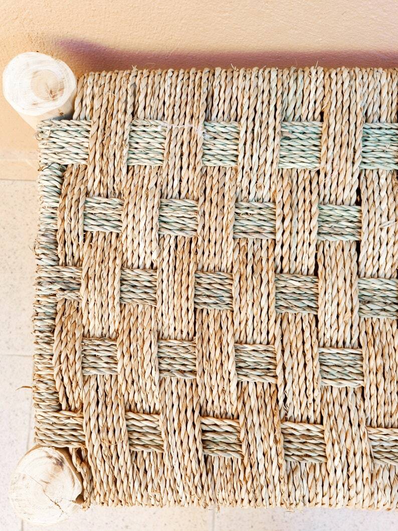 Solid wood and natural wicker bench, rattan bench, wooden bench, bench