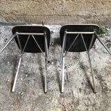 Pair Chair Feet Compass Metal Chrome + Formica Brown 70s Vintage