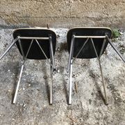 Pair Chair Feet Compass Metal Chrome + Formica Brown 70s Vintage