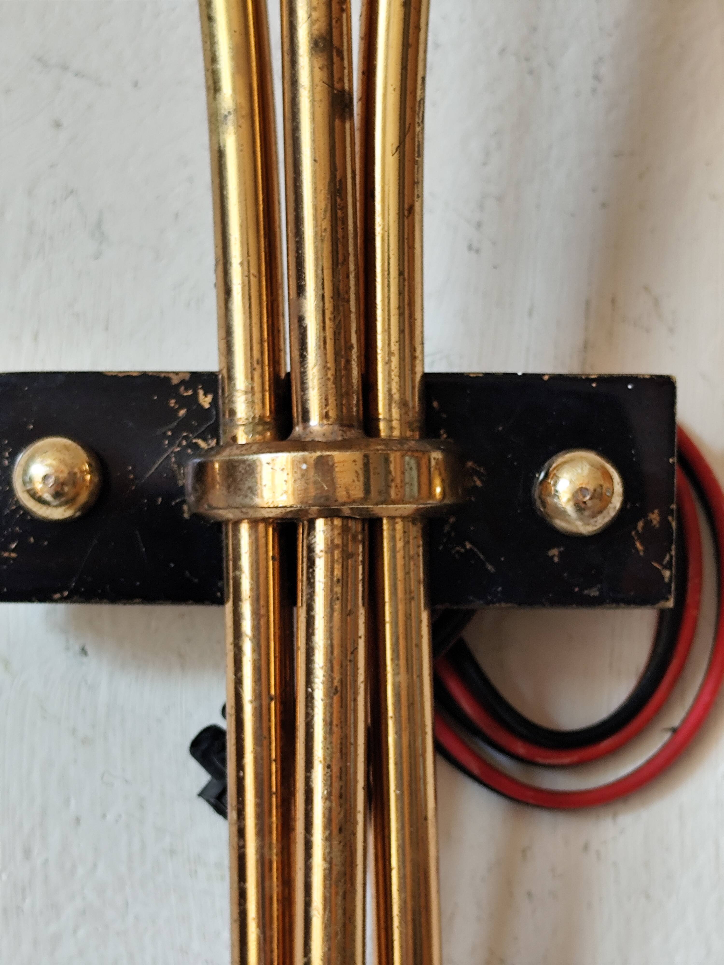 Wall lamp with 3 lights, brass and crystal balls, 1950s.