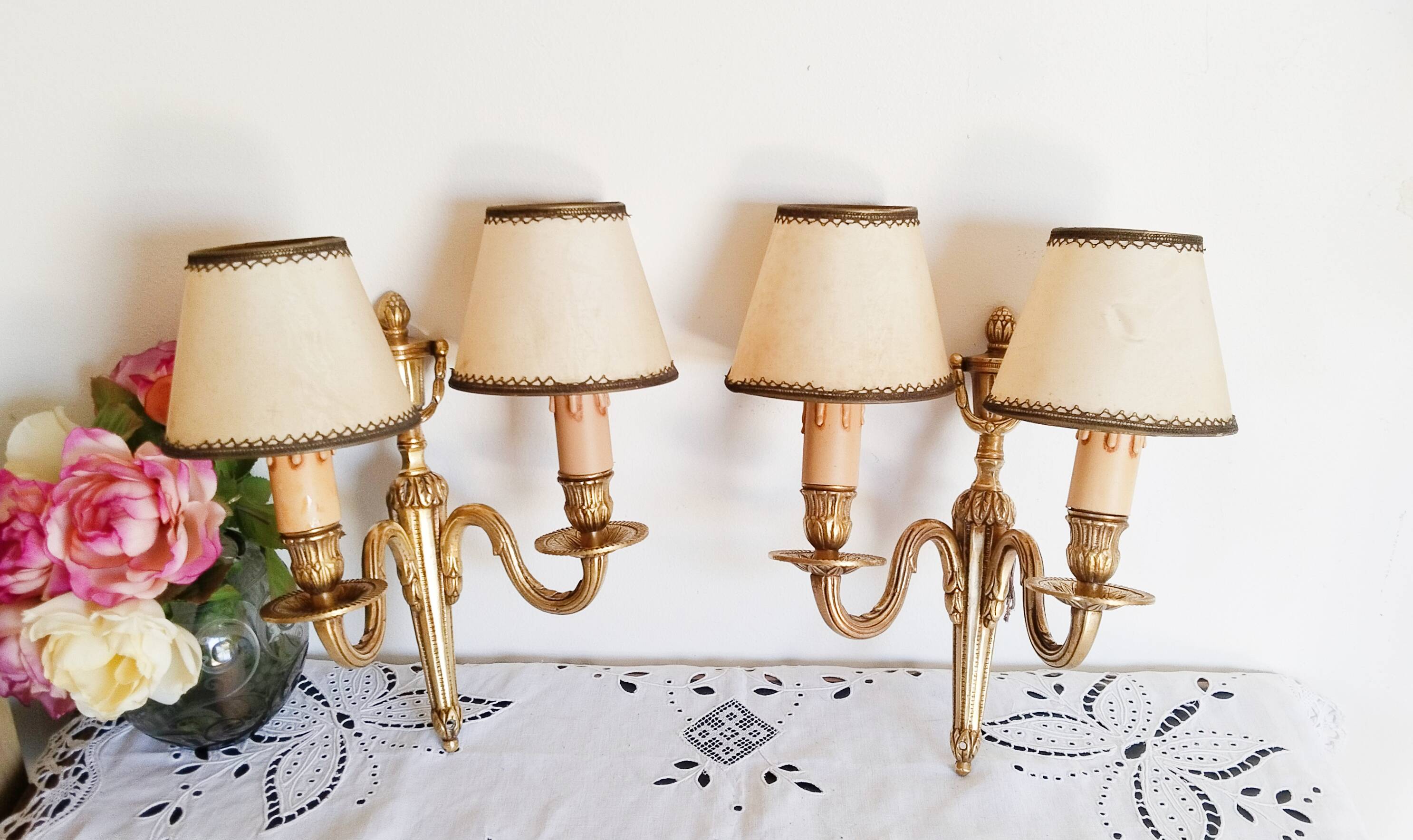 2-light wall lights in brass/bronze, Louis XVI style