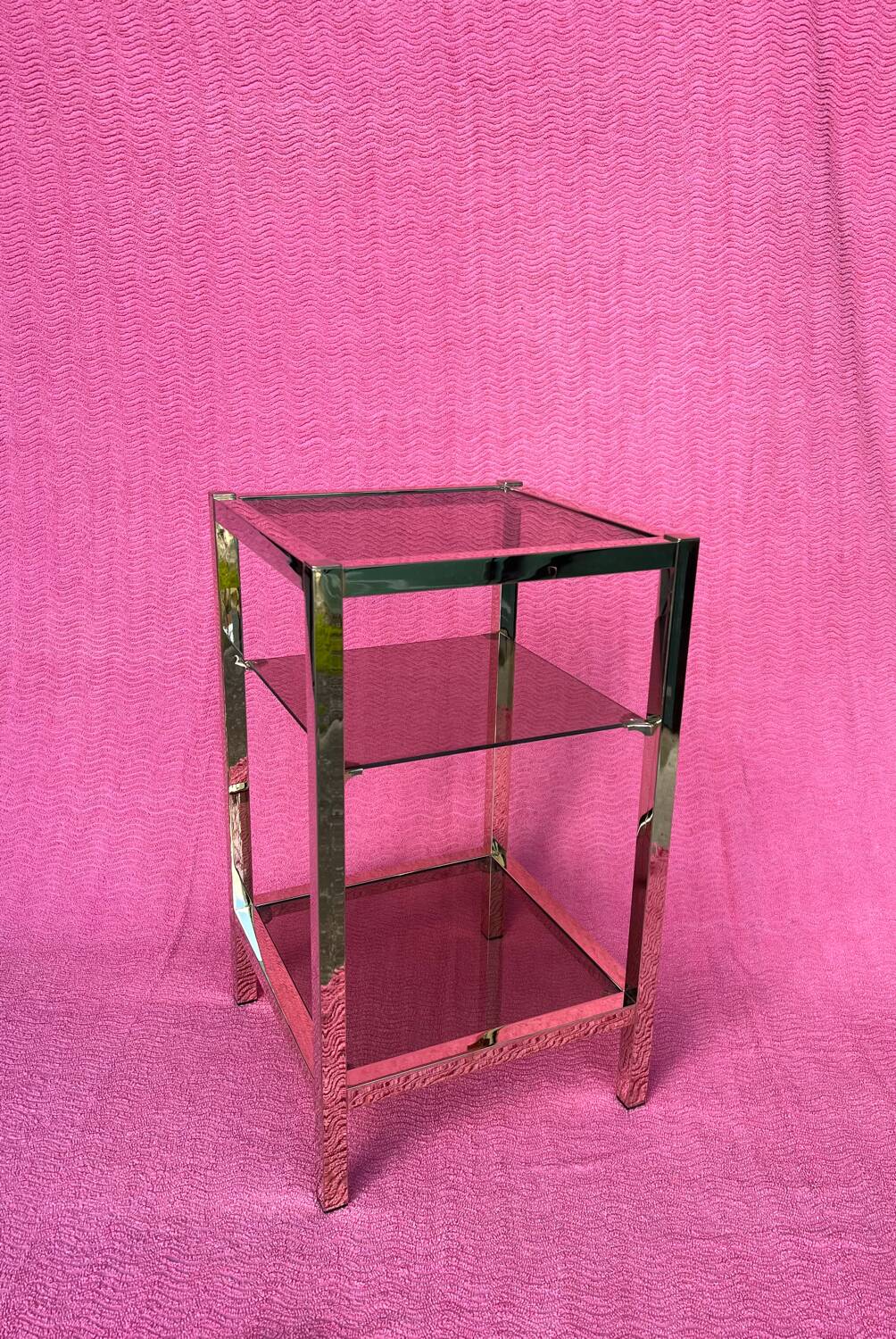 Vintage 1970 coffee table square gold bright square tube 3 platters