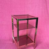 Vintage 1970 coffee table square gold bright square tube 3 platters