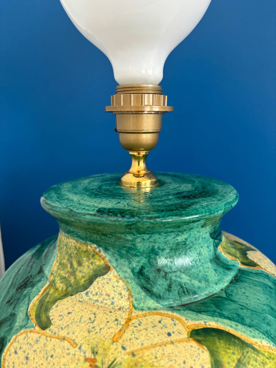 Ceramic lamp base made in Italy yellow and green flower