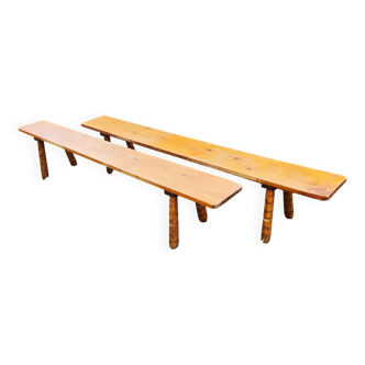 Pair of vintage farmhouse benches 230 CM