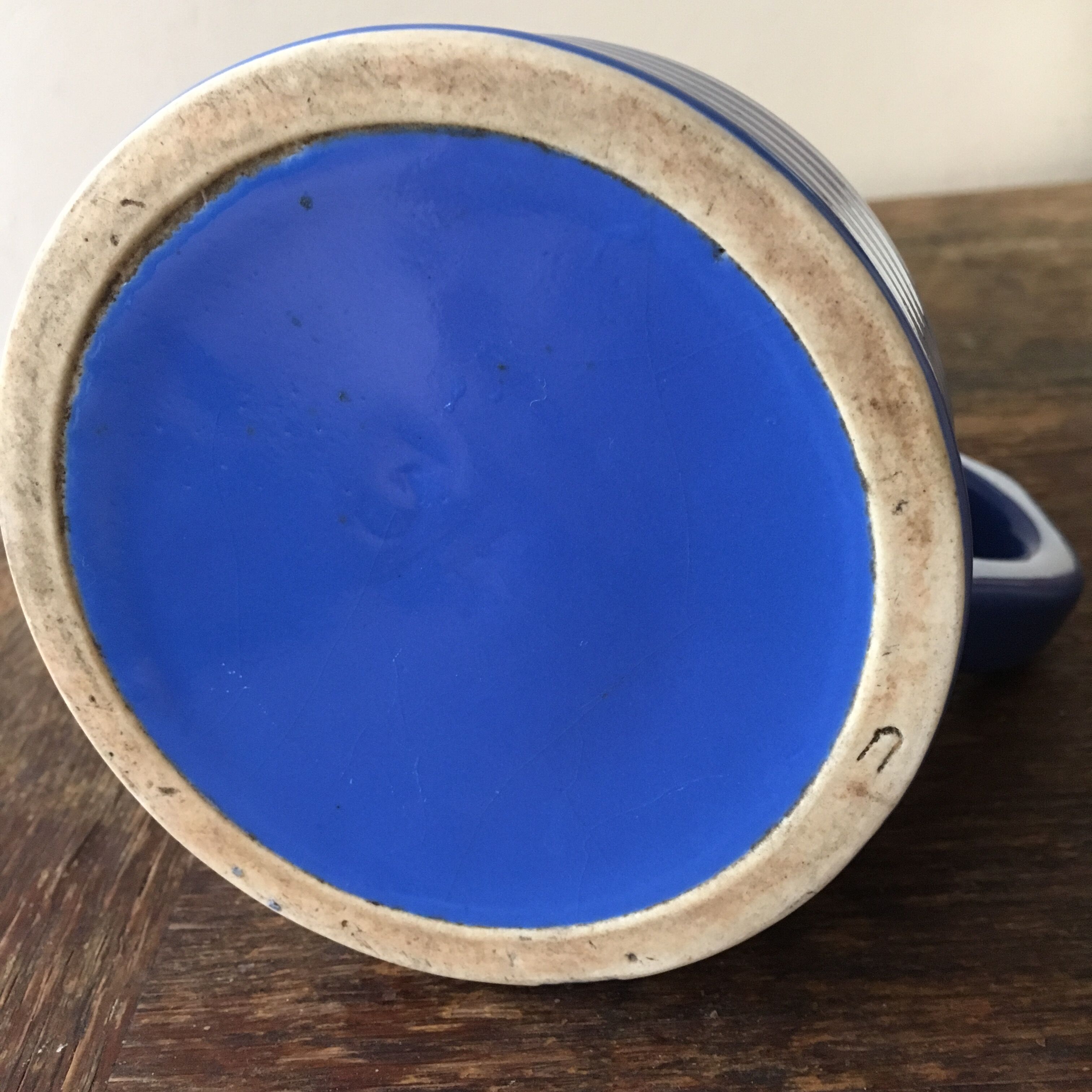 Pitcher of table old ceramic color bright blue