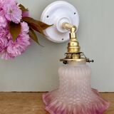Vintage tulip wall lamp in white and pink frosted glass