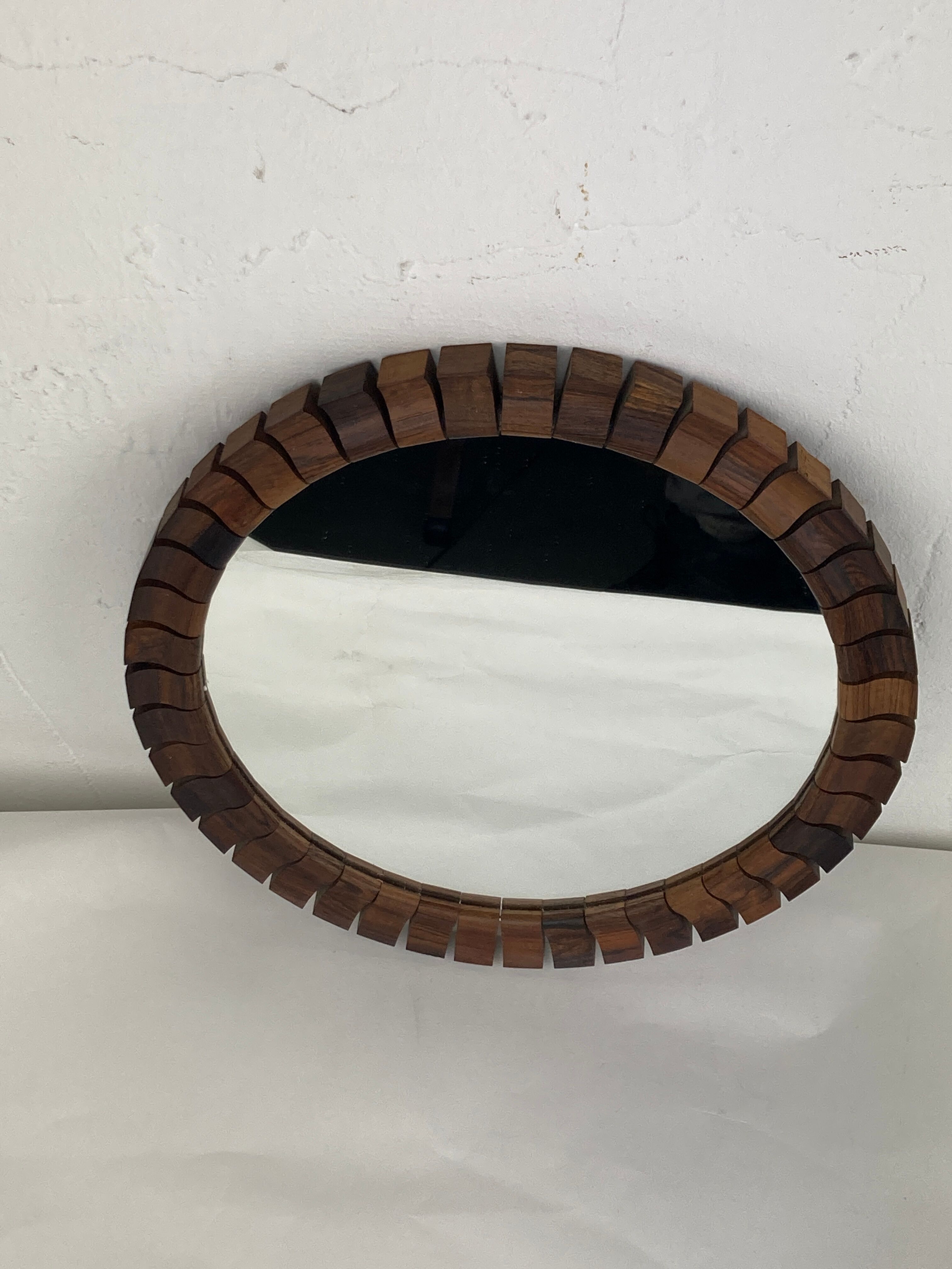 Teak rosewood Danish midcentury cube mirror, 1960s, 33 cm