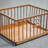 Folding wooden baby park on wheels, vintage park