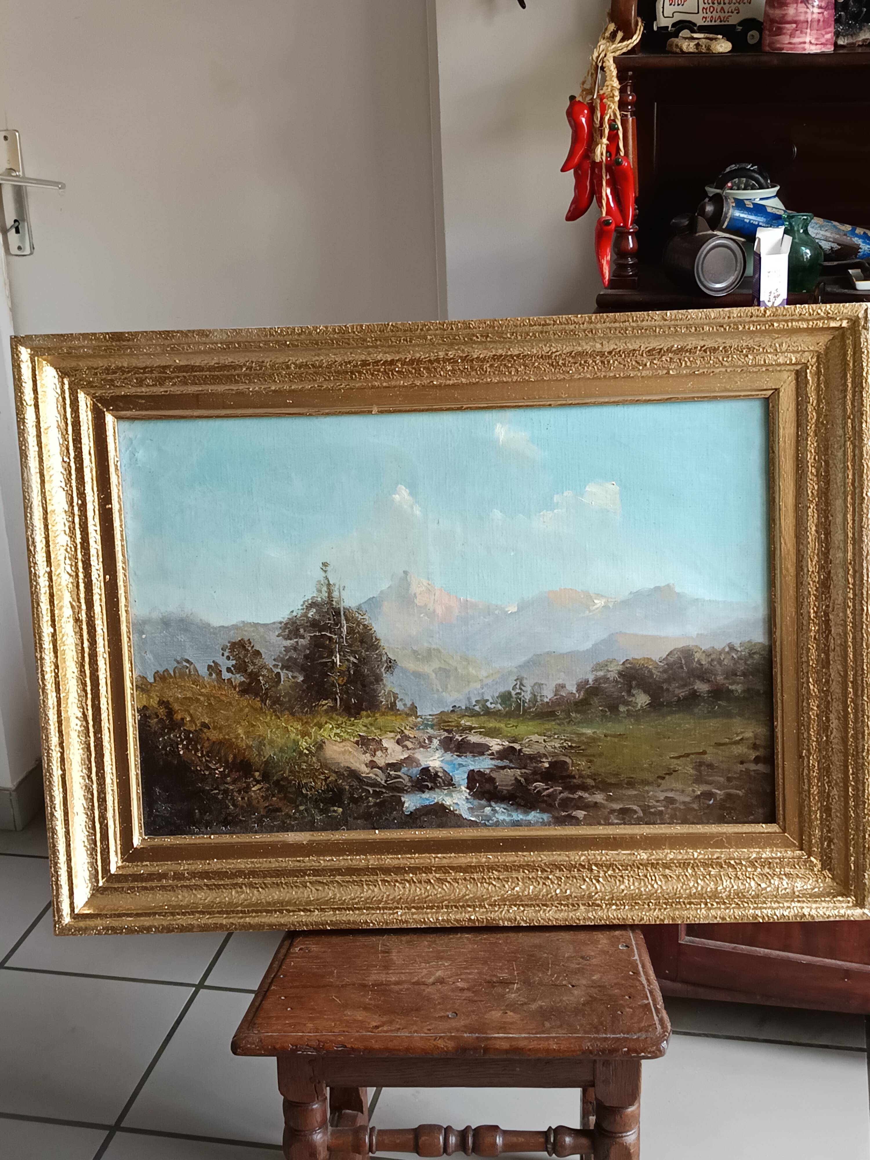 oil on canvas 19th century landscape of the Pyrenees by Alfred Godchaux