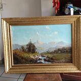 oil on canvas 19th century landscape of the Pyrenees by Alfred Godchaux