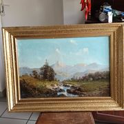 oil on canvas 19th century landscape of the Pyrenees by Alfred Godchaux