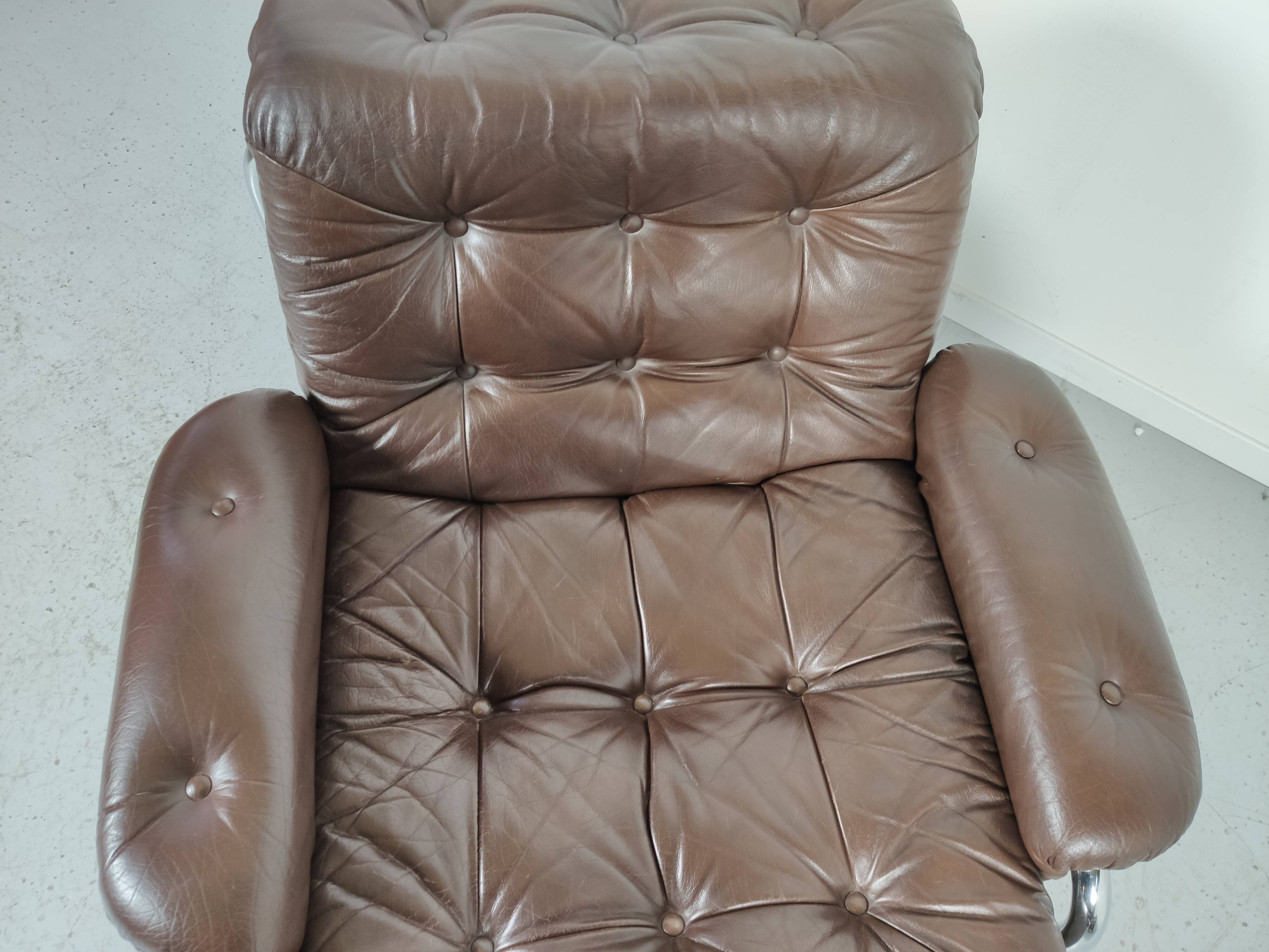 Sofa and 2 armchairs by Johan Bertil Ugggstrom 1970s chrome leather