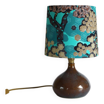 Vintage sandstone foot lamp and printed lampshade