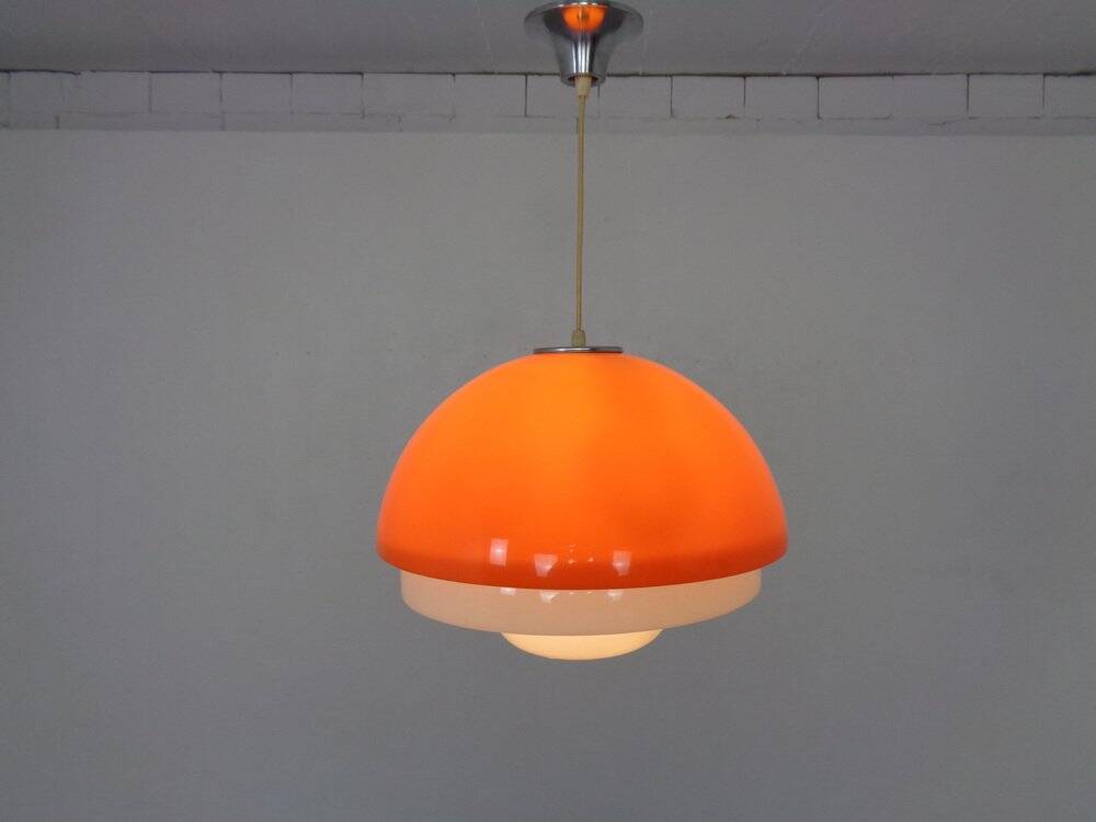 Space Age Orange & White Ceiling Lamp, Italy, 1970s