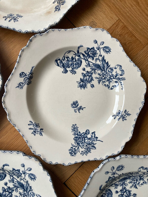 Assiettes creuses terre de fer Saxe fleurs bleues