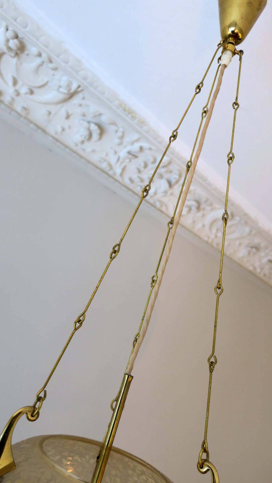 Doria Leuchten frosted glass and brass pendant light, 1970s