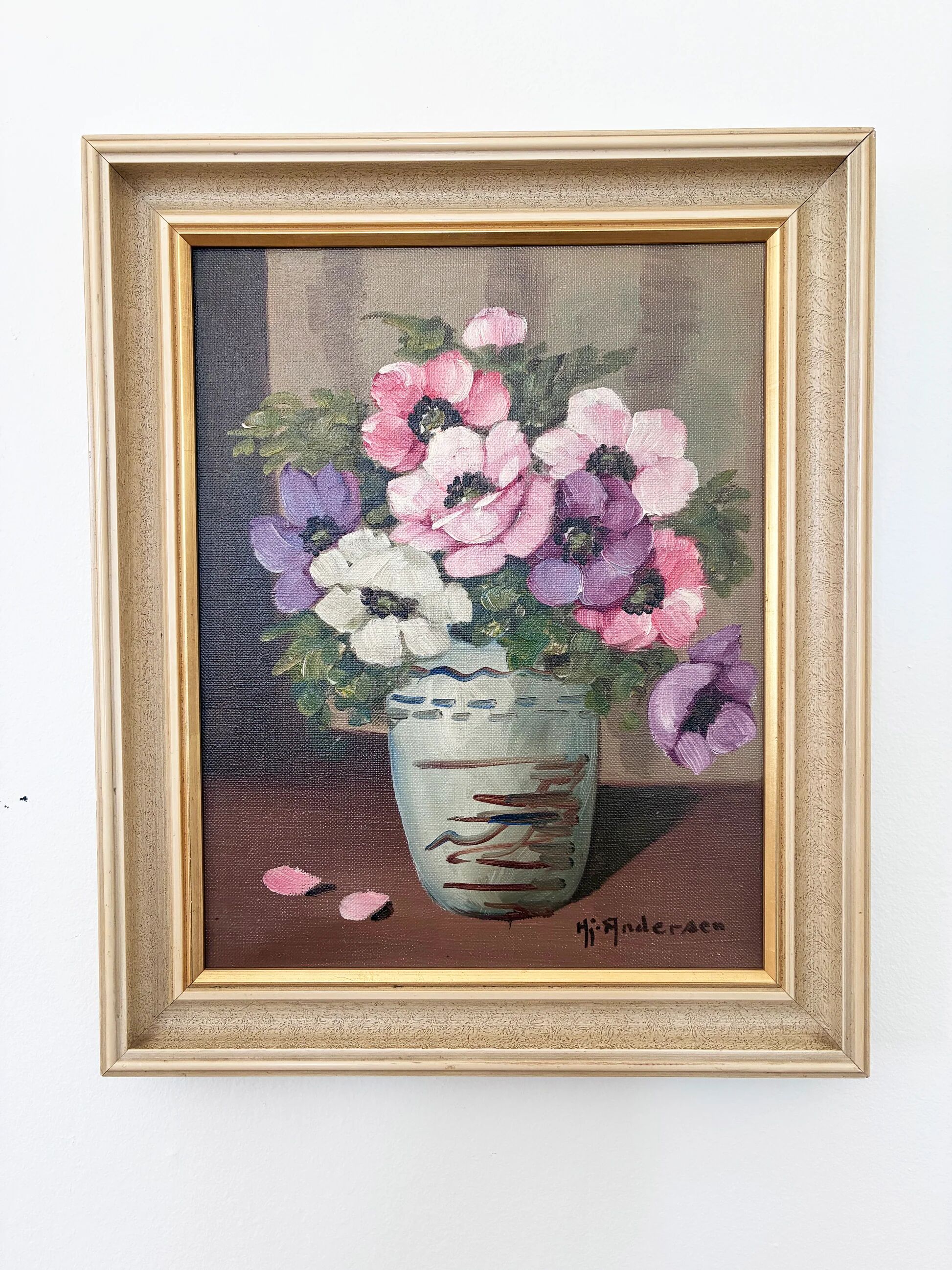 Vintage original flower oil painting, signed floral still life