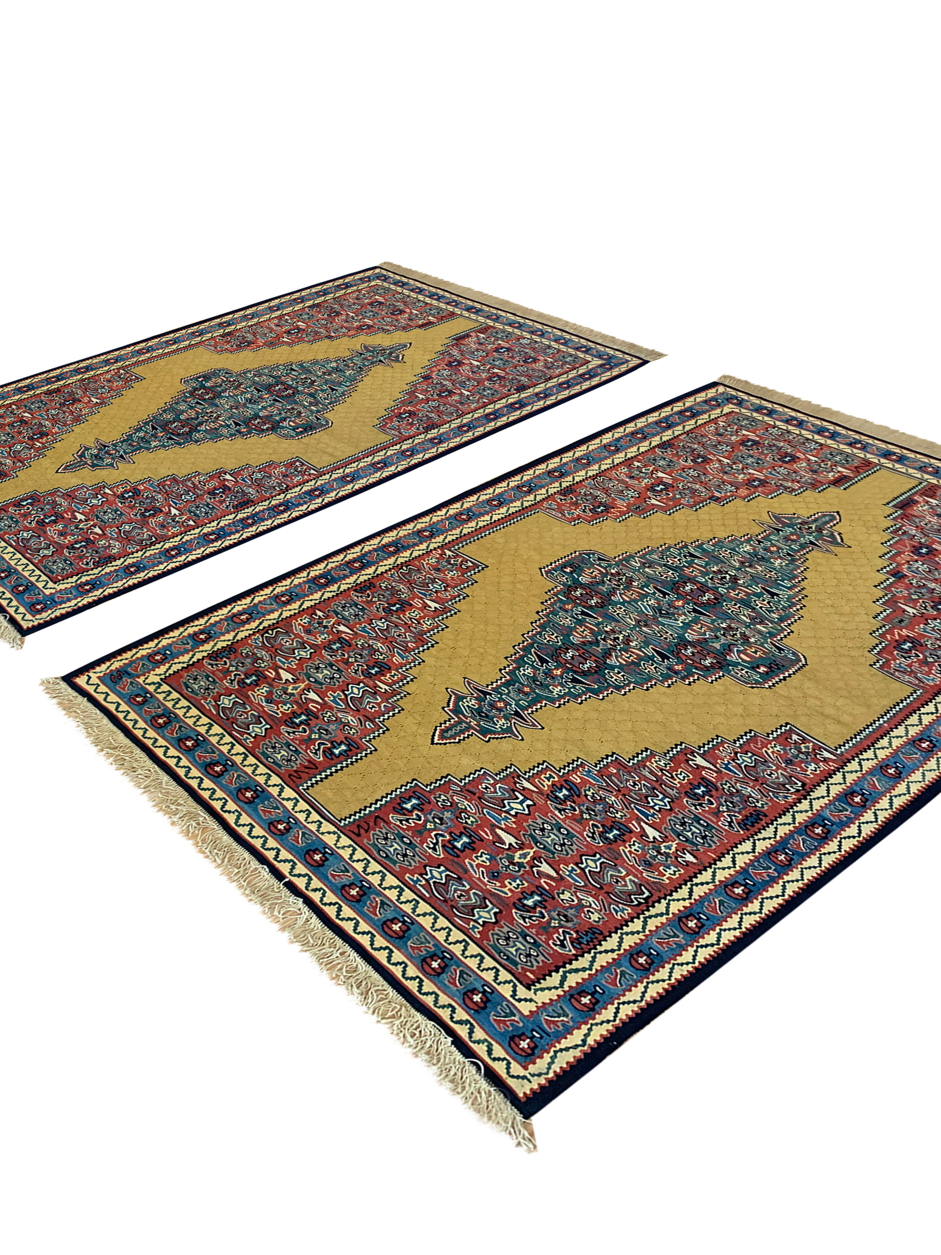 Pair of Yellow Kilims Handmade Persian Flatwoven Area Rugs- 81x115cm