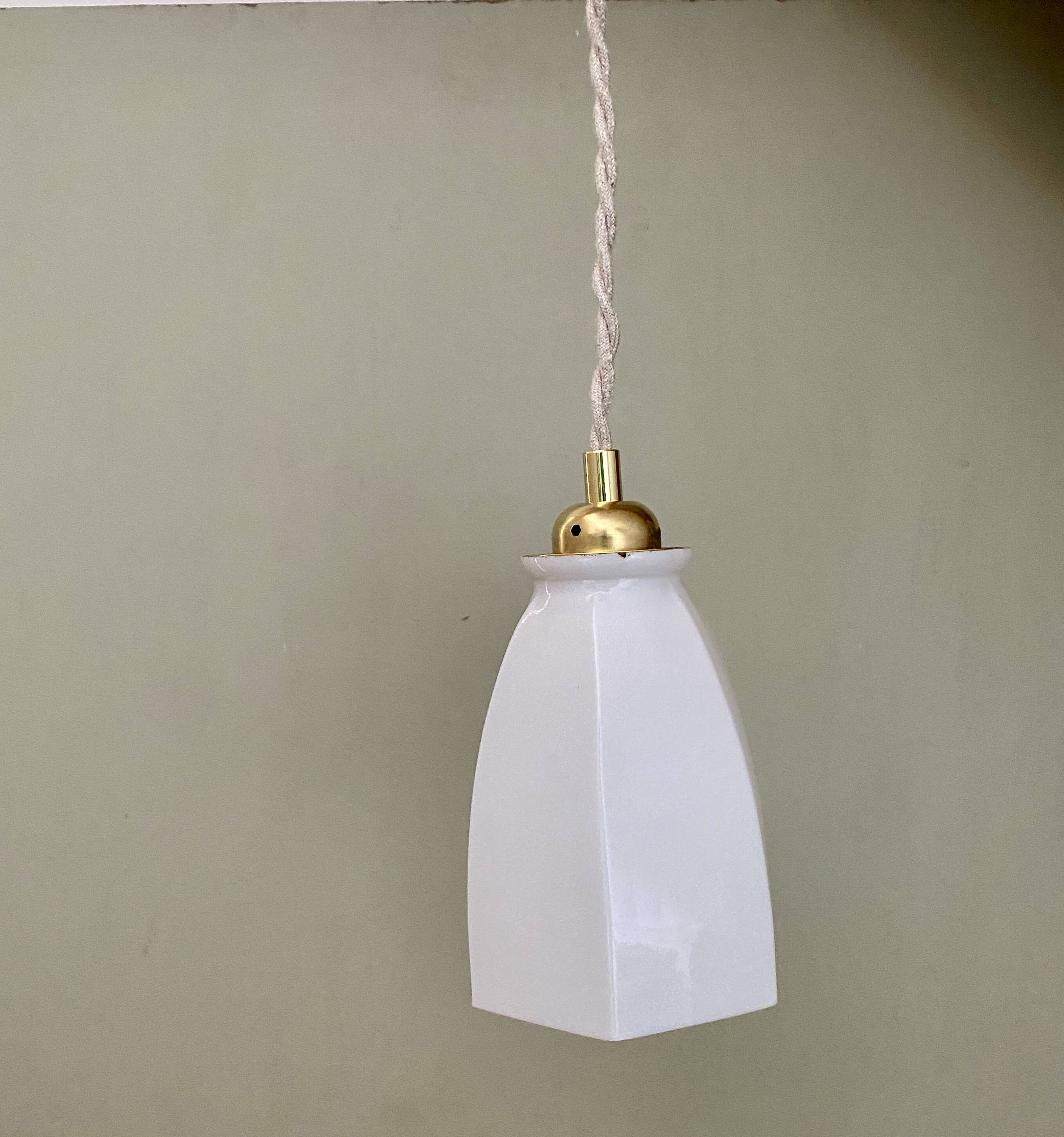 Vintage tulip pendant light in white opaline