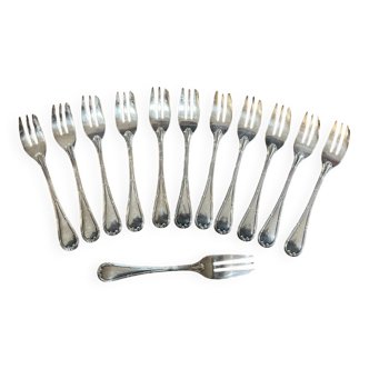 Series of 12 Christofle silver metal cake forks Ribbons