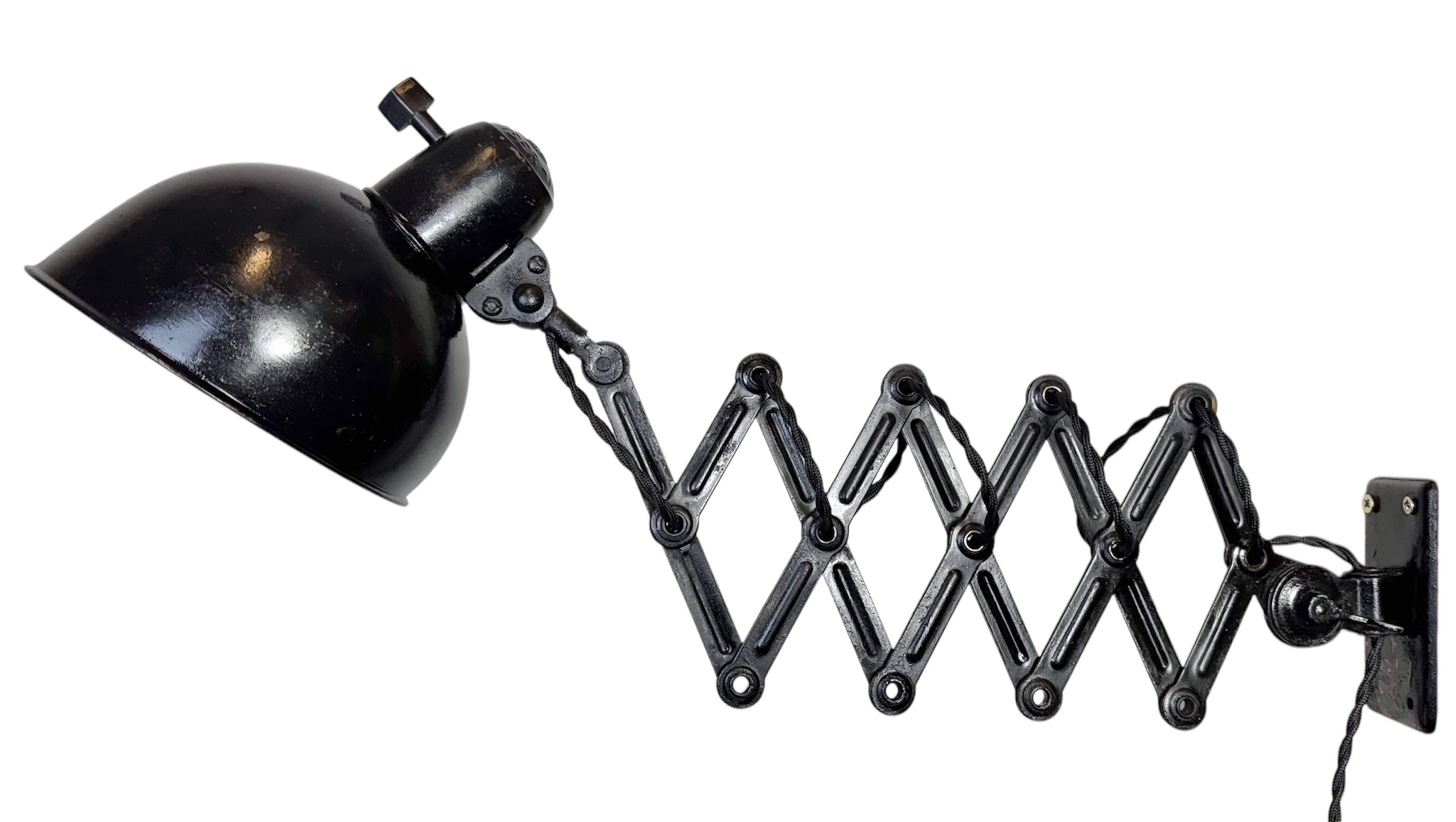 Black Industrial Bauhaus Scissor Wall Lamp from Kaiser Idell, 1930s