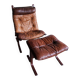 Siesta armchair by Ingmar Relling with ottoman — bentwood dark brown frame, cognac leather