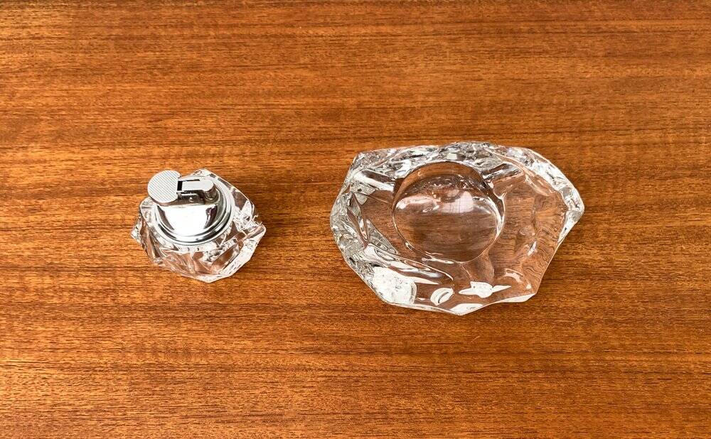 Mid-century Scandinavian heavy frosted glass table and ashtray, 1960s, set of 2.