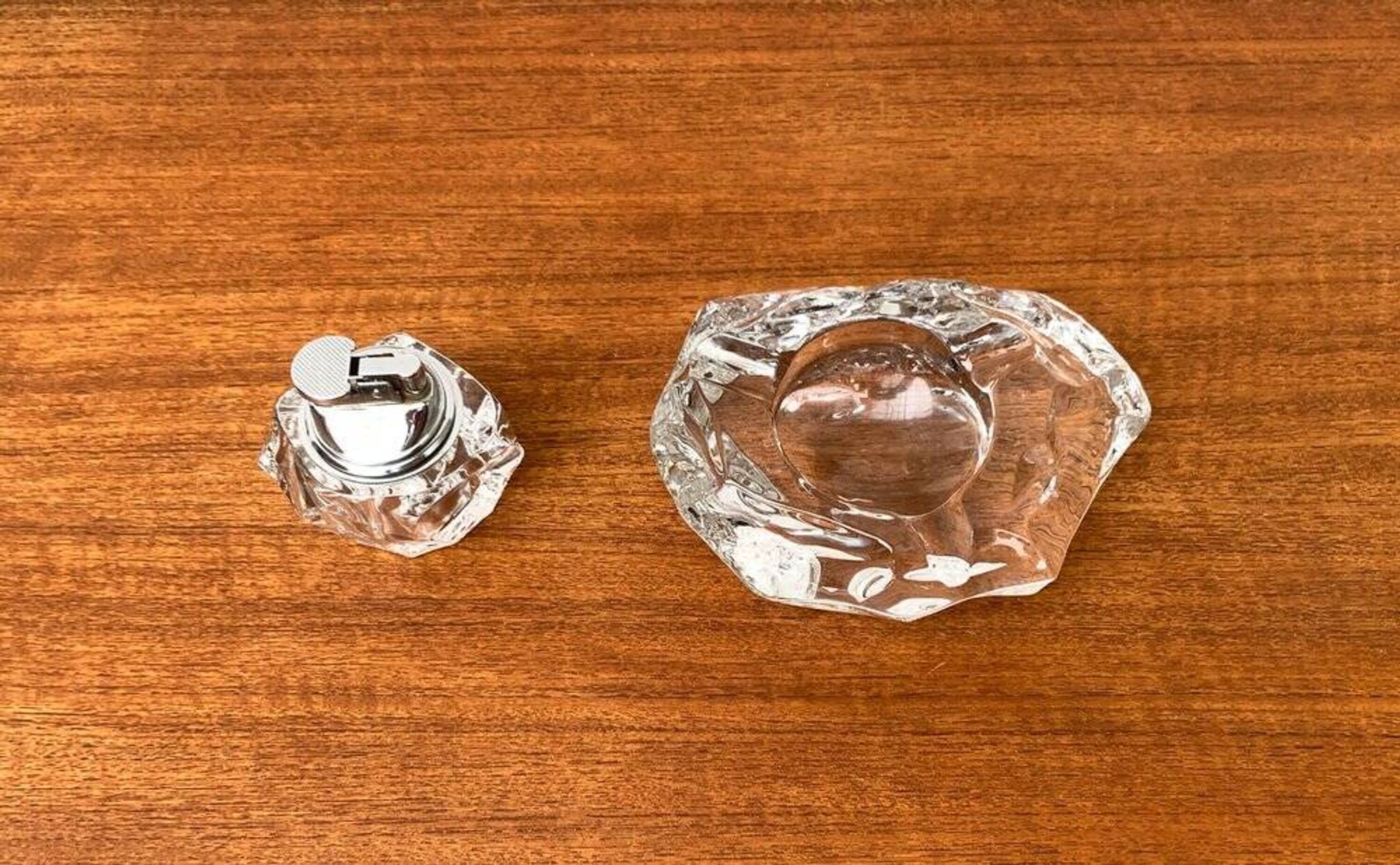 Mid-century Scandinavian heavy frosted glass table and ashtray, 1960s, set of 2.