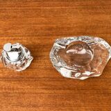 Mid-century Scandinavian heavy frosted glass table and ashtray, 1960s, set of 2.