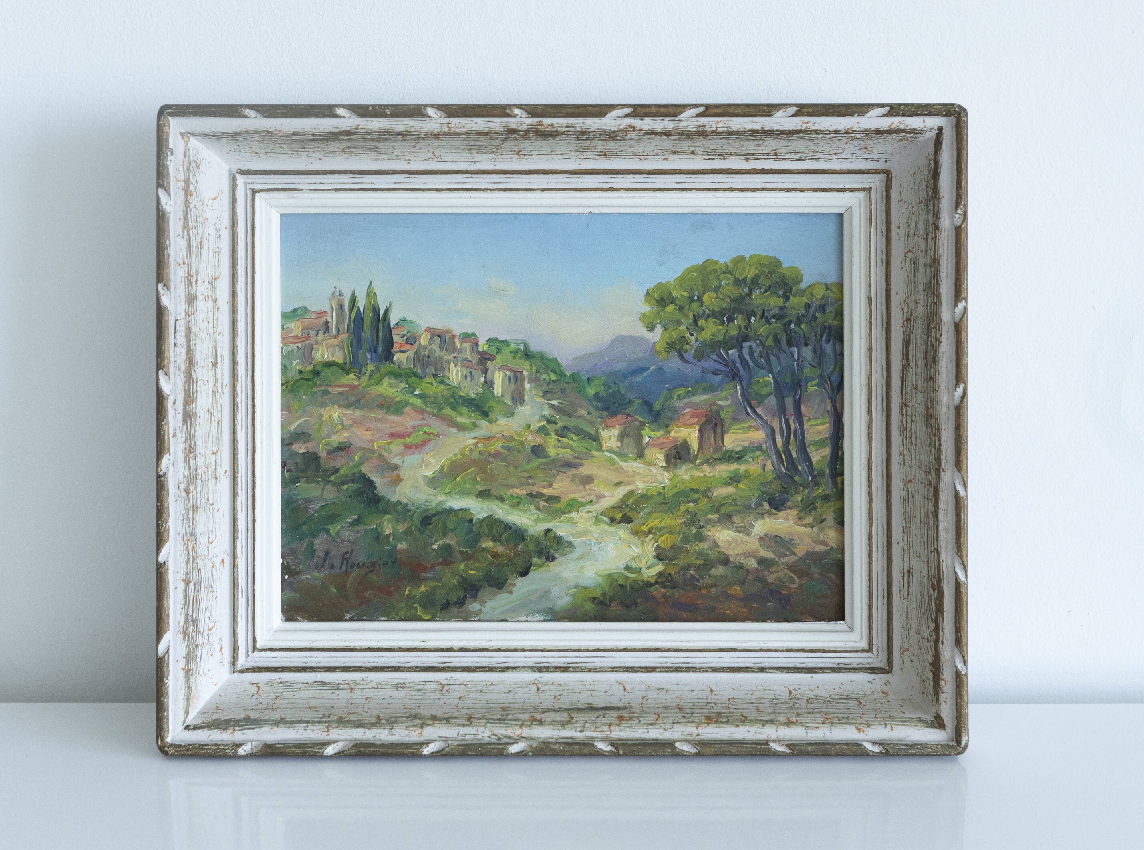 Small painting signed Rougier landscape provence hst oil canvas