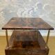 Aldo Tura side table in hazel brown tones with brass legs and bottom drawer