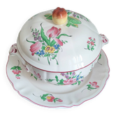 Grande soupière ancienne et son dormant en faïence de Lunéville – Décor Rév