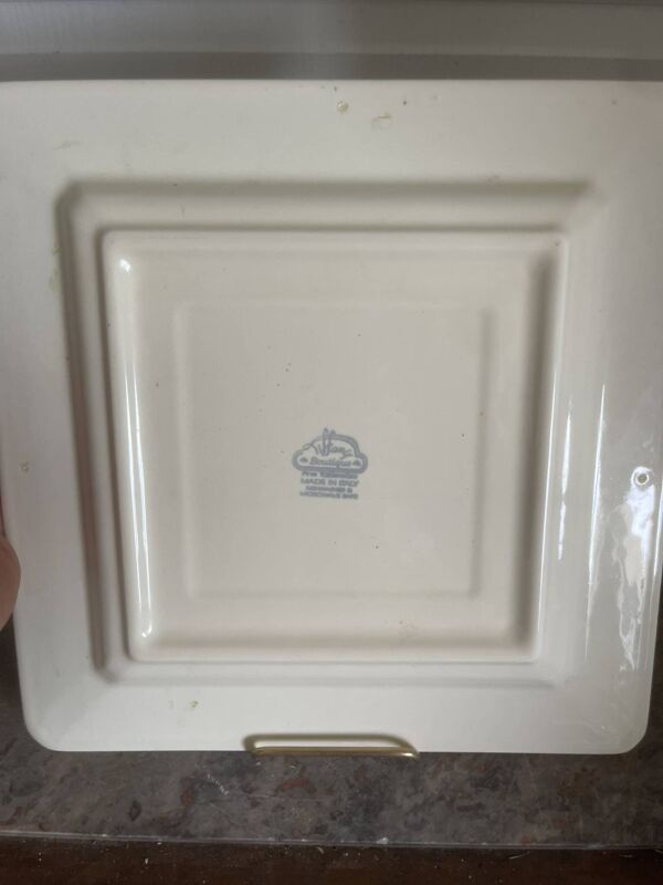 Ancien assiette décorative murale italienne tiffany jaune raisin 30x30cm