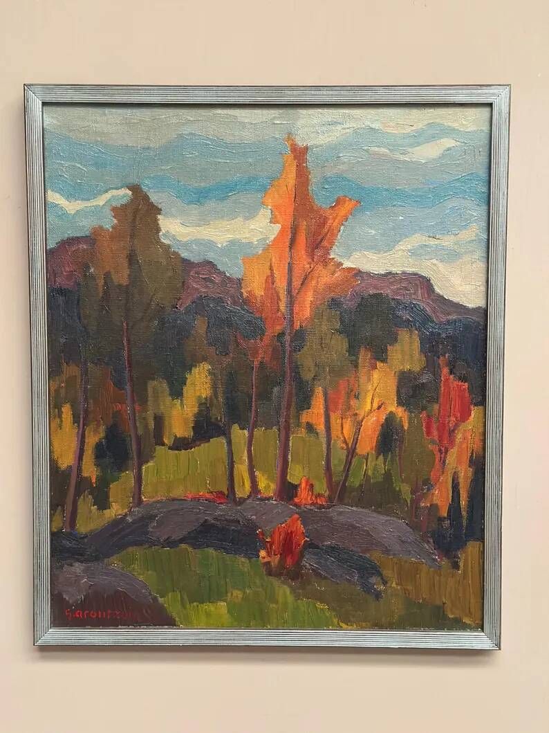Original Swedish Oil on Canvas – “Orust” by Gösta Arontzon – Signed – Dated 1971 – Vintage & Framed – 58 × 49 cm