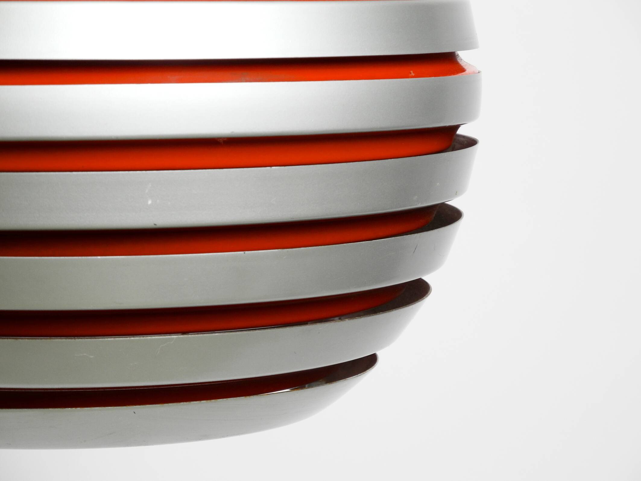 1960s spherical Space Age ceiling lamp with slats made of heavy metal