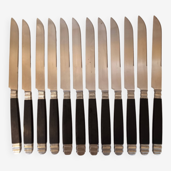 12 black Empire style table knives with silver ferrule Gimel