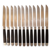 12 black Empire style table knives with silver ferrule Gimel