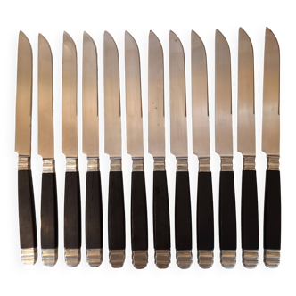 12 black Empire style table knives with silver ferrule Gimel